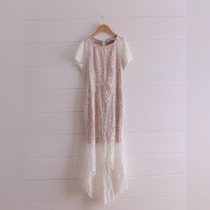 White Lace Short Sleeve High/Low-Special Occasion Dress by “Wildfire”-Size Small